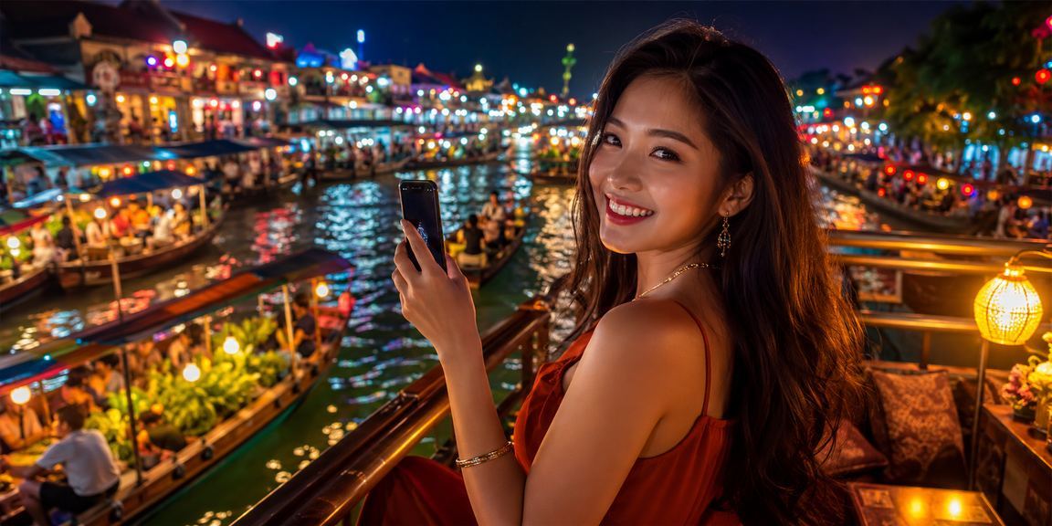 Người chơi sử dụng điện thoại đăng nhập casino tại chợ đêm Hà Nội
